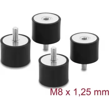 Tłumik drgań Delock M8 x 1,25 mm D 40 x H 30 mm z gwintem męskim i żeńskim, 4 sztuki, czarny (60822)