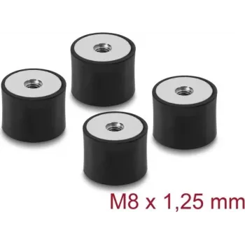 Delock Vibration Damper M8 x 1.25 mm D 40 x H 30 mm with 2 x Internal Thread 4 Pieces Black