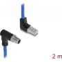 Przewód Delock M12 X-coded 8-pin męski kątowy w dół do RJ45 męski kątowy w górę S/FTP ekranowany 2 m niebieski (81012)