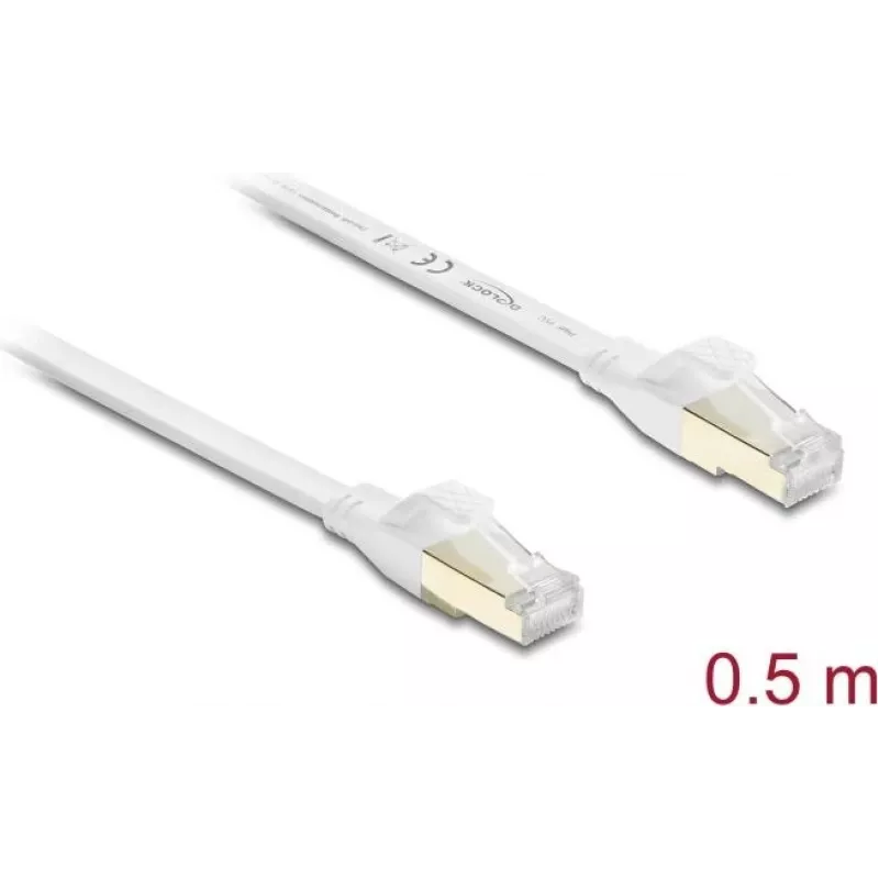 Delock RJ45 Flat Ribbon Patch Cable Cat.8.1 U/FTP do 40 Gbps 0,5 m Biały (81024)