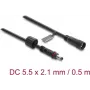 Przedłużacz DC Delock 5.5 x 2.1 mm wtyk-gniazdo z blokadą śrubową M12 x 1.75 mm, wodoodporny, 18 AWG, 0.5 m, czarny