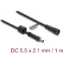 Przedłużacz DC Delock 5.5 x 2.1 mm wtyk-gniazdo z blokadą śrubową M12 x 1.75 mm, wodoodporny, 18 AWG, 1 m, czarny