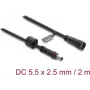 Przedłużacz DC Delock 5.5 x 2.5 mm wtyk-gniazdo z blokadą gwintowaną M12 x 1.75 mm, wodoodporny, 18 AWG, 2 m, czarny