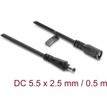 Przedłużacz DC Delock 5,5 x 2,5 mm Męski-Żeński z Zamkiem Bagnetowym 18 AWG, 0,5 m Czarny (67391)