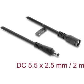 Przedłużacz DC Delock 5.5 x 2.5 mm wtyk-gniazdo z blokadą bagnetową 18 AWG, 2 m, czarny (67393)