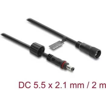Przedłużacz DC Delock 5.5 x 2.1 mm wtyk-gniazdo z blokadą śrubową M12 x 1.75 mm, wodoodporny, 18 AWG, 2 m, czarny (67384)