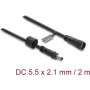 Przedłużacz DC Delock 5.5 x 2.1 mm wtyk-gniazdo z blokadą śrubową M12 x 1.75 mm, wodoodporny, 18 AWG, 2 m, czarny (67384)