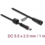 Przedłużacz DC Delock 5.5 x 2.5 mm wtyk-gniazdo z blokadą śrubową M12 x 1.75 mm, wodoodporny, 18 AWG, 1 m, czarny (67386)