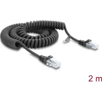 Delock RJ50 Coiled Cable Male to Male 2 m Black (91235)