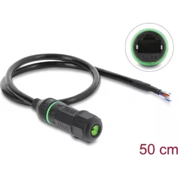 Przewód Delock RJ45 żeński do otwartych końcówek Cat.6 do montażu panelowego z gwintem M16,8 x 1,5 mm i obudową 50 cm czarny (87181)