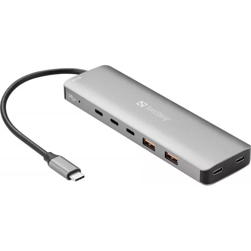 Sandberg USB-C do 5x USB-C + 2x USB-A Hub, 100W, USB 3.2 Gen 1, Szary