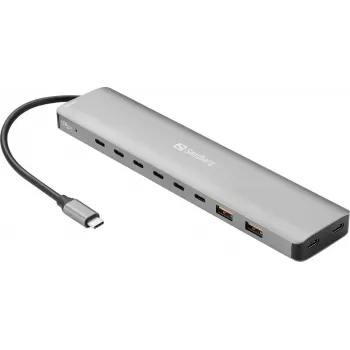 Sandberg USB-C do 8x USB-C + 2x USB-A Hub 100W PD 4K 30Hz Aluminium