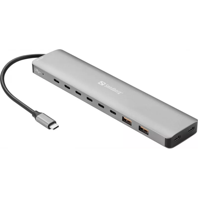 Sandberg USB-C do 8x USB-C + 2x USB-A Hub 100W PD 4K 30Hz Aluminium