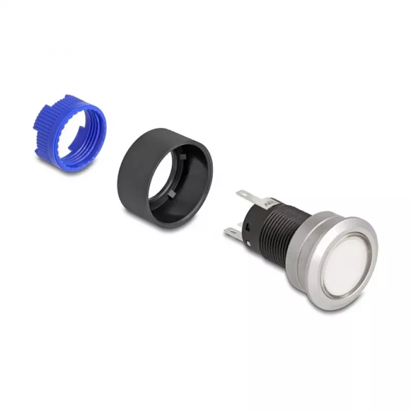 Przycisk chwilowy Delock 22 mm płaski plastik biały LED