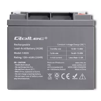 Qoltec 53035 AGM Battery 12V 45Ah 540A