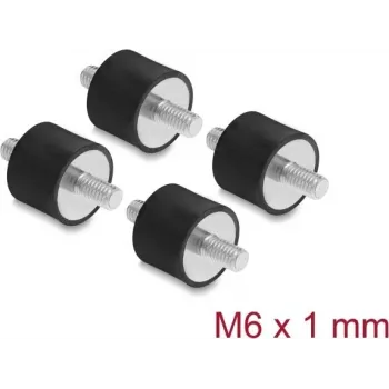 Delock Vibration Damper M6 x 1 mm D 20 x H 15 mm with 2 x External Thread 4 Pieces Black (60814)