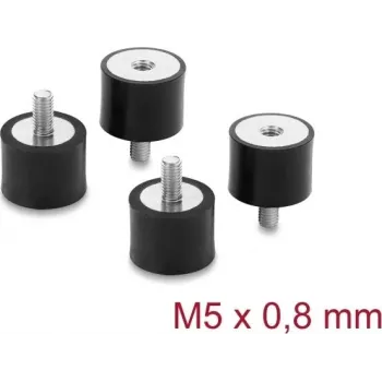 Tłumik drgań Delock M5 x 0,8 mm D 20 x H 15 mm z gwintem wewnętrznym i zewnętrznym, 4 sztuki, czarny (60819)