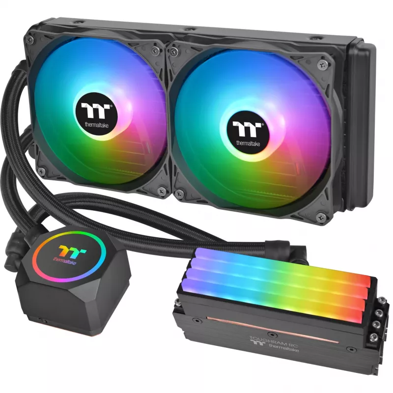 Thermaltake Floe RC 240 All-in-One Chłodzenie Cieczą CPU z Zintegrowanym Blokiem Wodnym RAM, 240mm Radiator, 2x 120mm ARGB PWM Wentylatory, Intel/AMD
