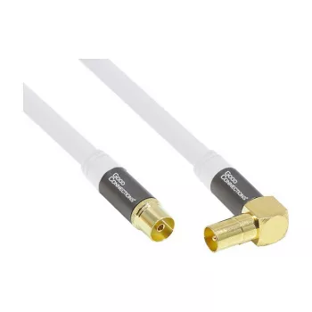Good Connections SmartFLEX SAT Antenna Cable, IEC/Coax Angled Plug to Socket, Gold-Plated, Quadruple Shielded, 120 dB, White, 1 m (GC-M2061)