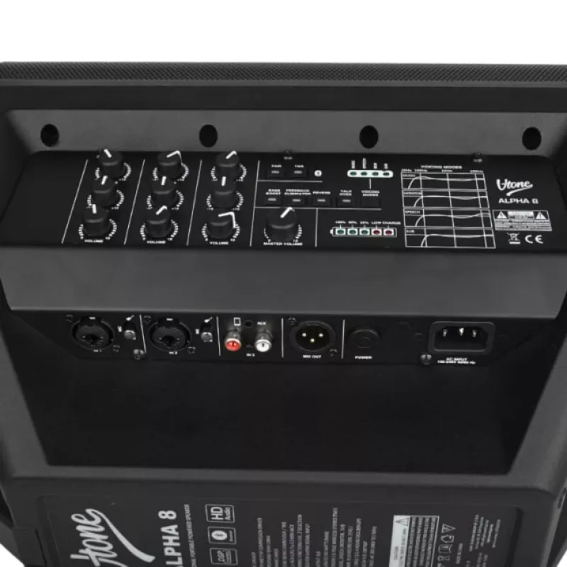 V-TONE ALPHA 8 Aktywny Kolumnowy System PA z Wbudowanym Mikserem, 300W RMS, 8 inch Głośnik Niskotonowy, Bluetooth, USB/SD, Pogłos
