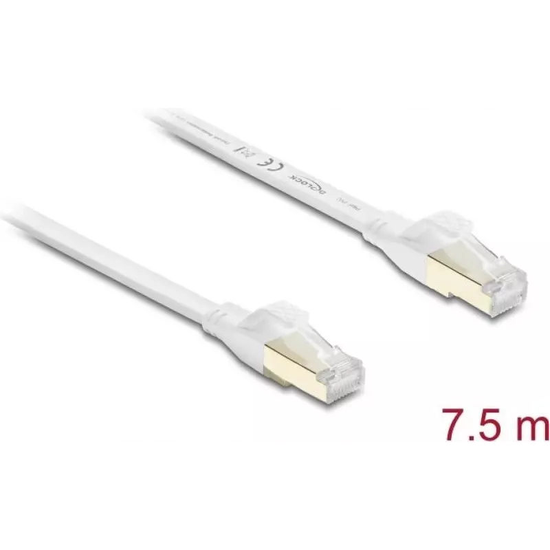 Delock RJ45 Flat Patch Cable Cat.8.1 U/FTP do 40 Gbps 7,5 m Biały (81029)