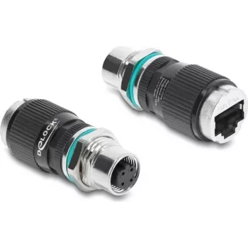 Delock M12 Adapter D-coded 4 Pin Female to RJ45 Female Panel Mount Round Straight