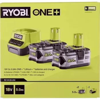 Zestaw akumulatorów RYOBI RC18120-250 2x 18V 5.0Ah Lithium+ z kompaktową ładowarką