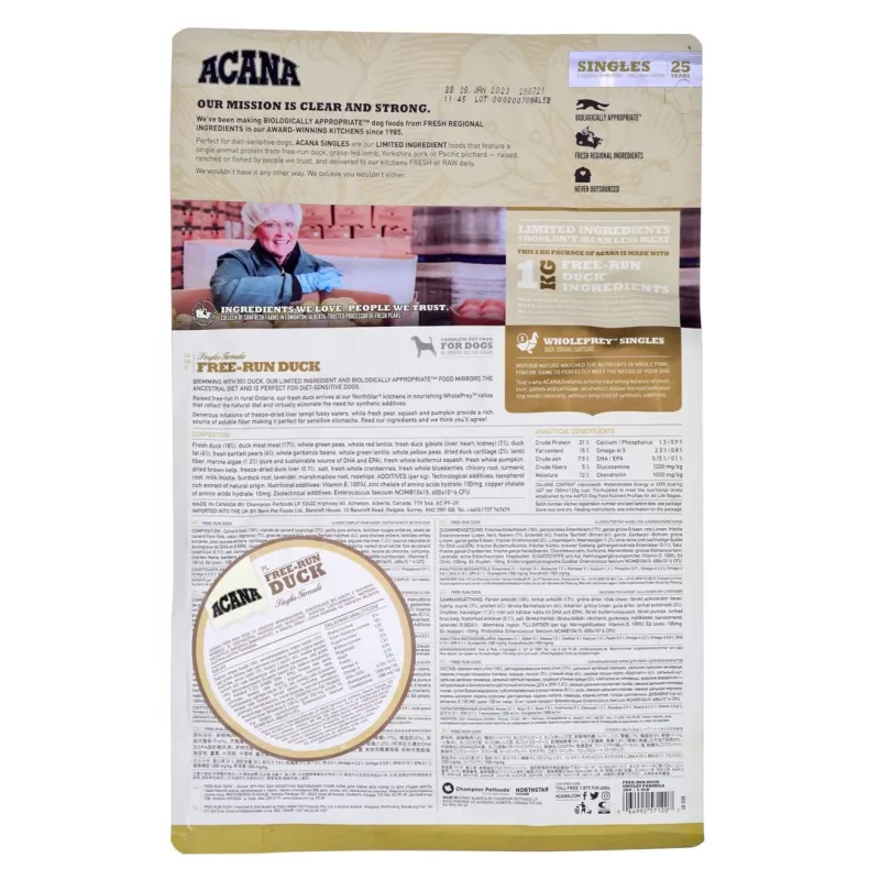 ACANA Singles Free-Run Duck Dry Dog Food, 2 kg