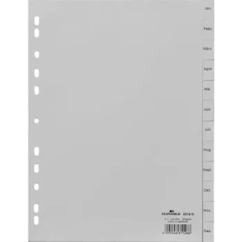 DURABLE Monthly Index A4 January-December Portrait 12-Tab Polypropylene Grey (6514-10)