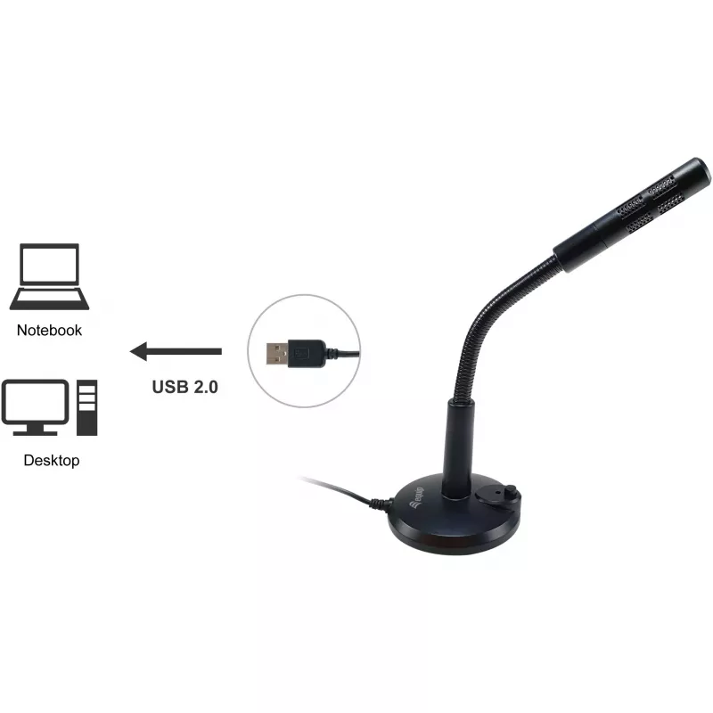 Mikrofon biurkowy Equip z regulowanym kątem nachylenia, złącze USB, czarny