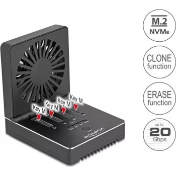 Delock USB 20 Gbps M.2 Docking Station dla 4 x M.2 NVMe PCIe SSD z funkcją klonowania i kasowania