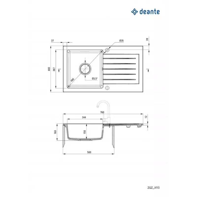 Zlew granitowy 1-komorowy z ociekaczem DEANTE Graphite Metallic ZORBA