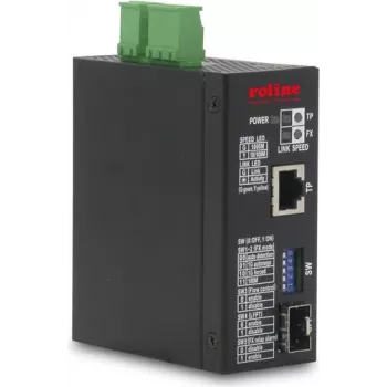 ROLINE Industrial Gigabit Ethernet Media Converter 10/100/1000Base-T do 100/1000Base-X SFP, DIN-Rail, -40°C do 75°C