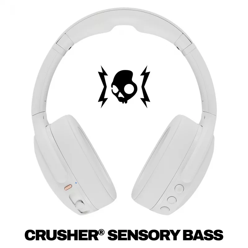 Skullcandy Crusher Evo Bezprzewodowe Słuchawki Nauszne z Sensorycznym Basem, Bluetooth 5.0, Bateria 40-godzinna, Biały