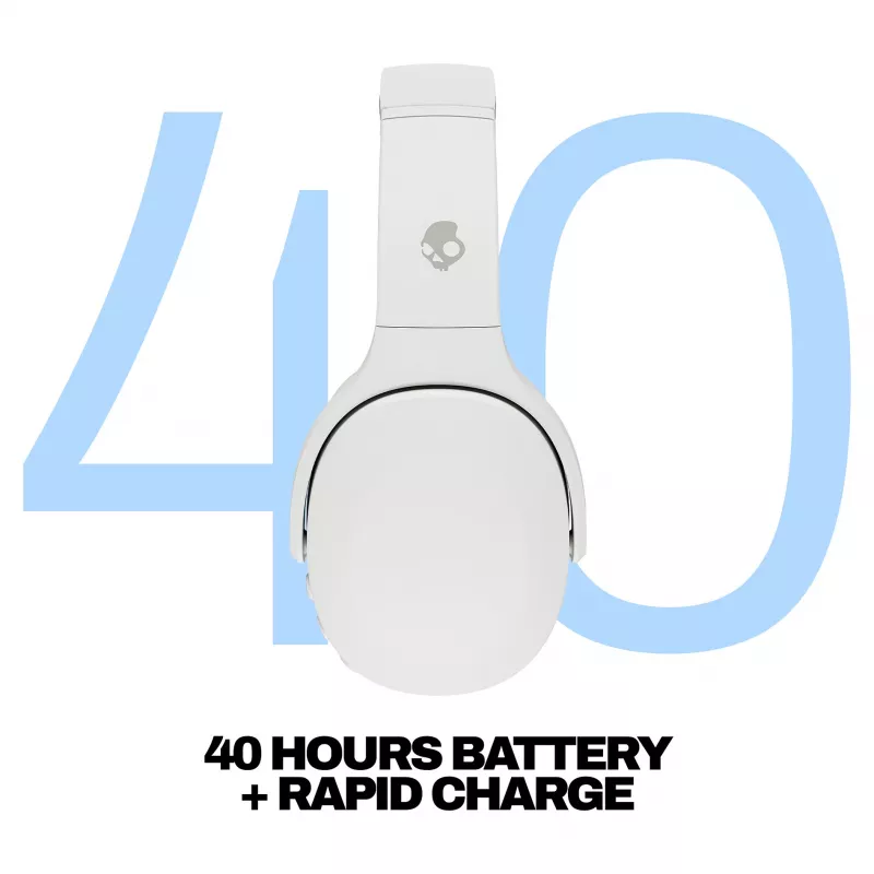 Skullcandy Crusher Evo Bezprzewodowe Słuchawki Nauszne z Sensorycznym Basem, Bluetooth 5.0, Bateria 40-godzinna, Biały