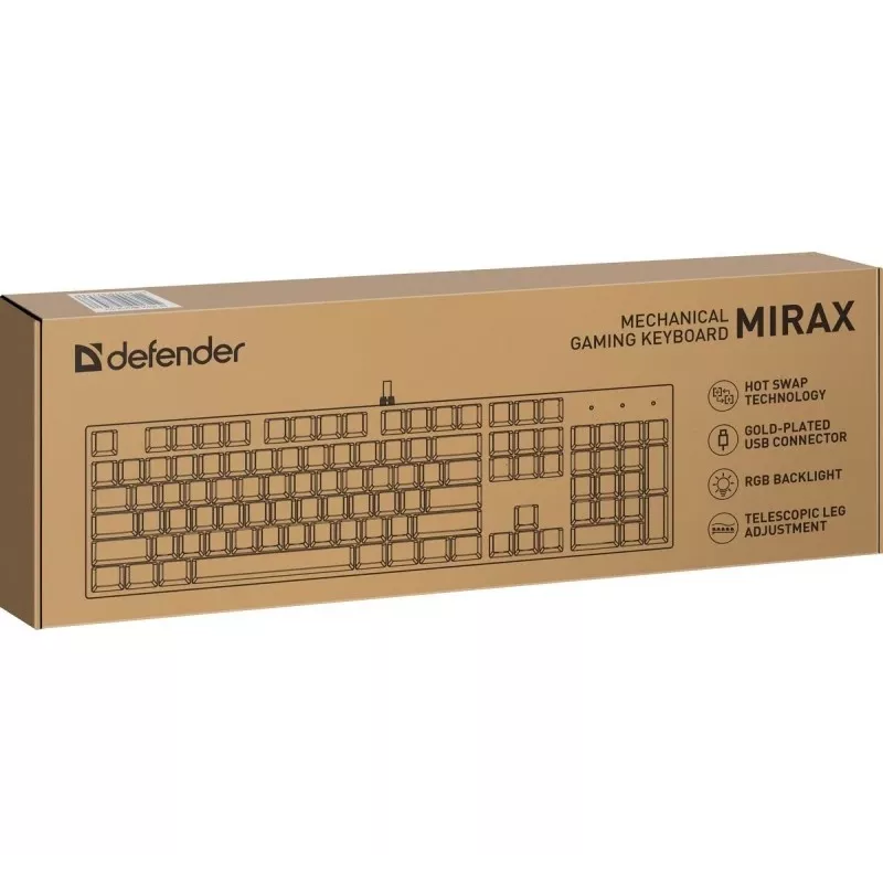 Defender Mirax GK-352 Mechaniczna Klawiatura Gamingowa, Przełączniki Outemu Blue, Podświetlenie RGB, Przewodowa USB, Czarny