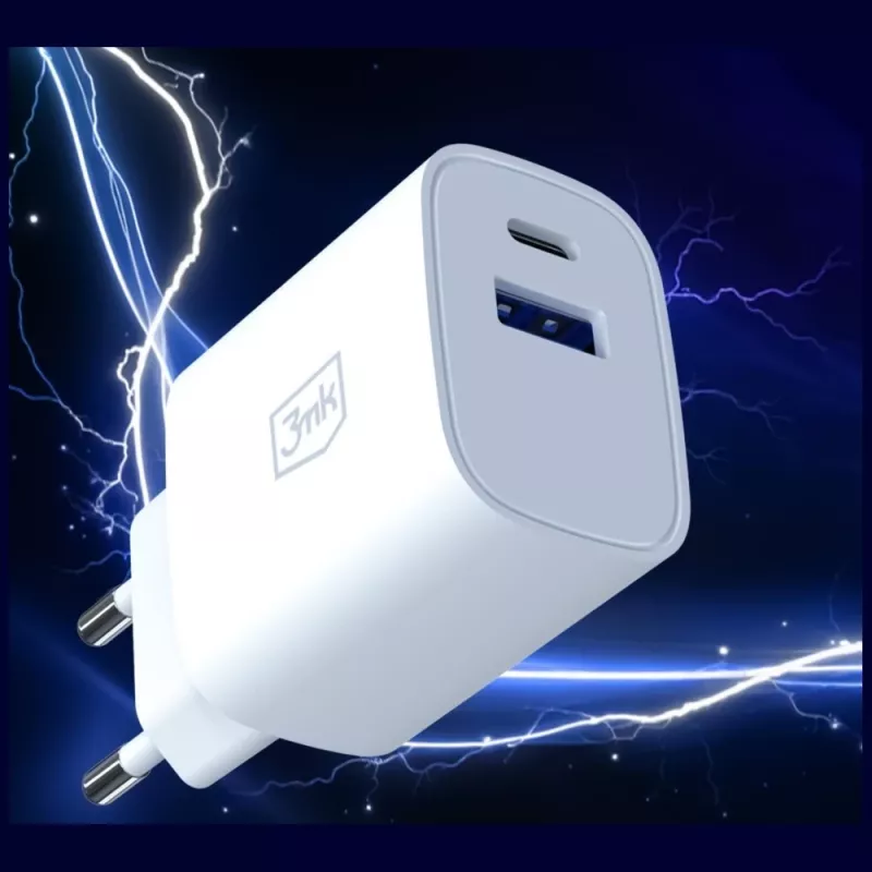 3MK FlowPower 30W USB-A USB-C PD 3.0 QC 4+ Wall Charger White