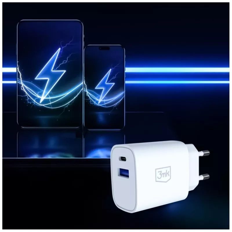 3MK FlowPower 30W USB-A USB-C PD 3.0 QC 4+ Wall Charger White