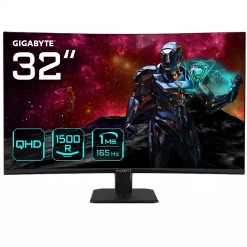 GIGABYTE GS32QC 31,5 cala QHD Zakrzywiony Monitor Gamingowy - 2560 x 1440, 1500R, 165Hz, 1ms, 300 cd/m², FreeSync Premium, HDR Ready, HDMI 2.0, DisplayPort 1.4