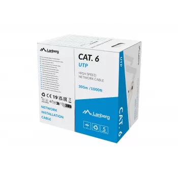 LANBERG Cat.6 UTP LSZH Przewód sieciowy 305m Szary CU Solid 23AWG Fluke Passed CPR