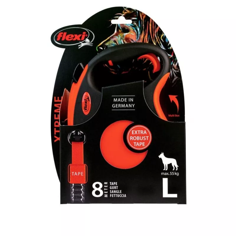 FLEXI XTREME L Retractable Dog Leash Tape 8m - up to 55kg Orange