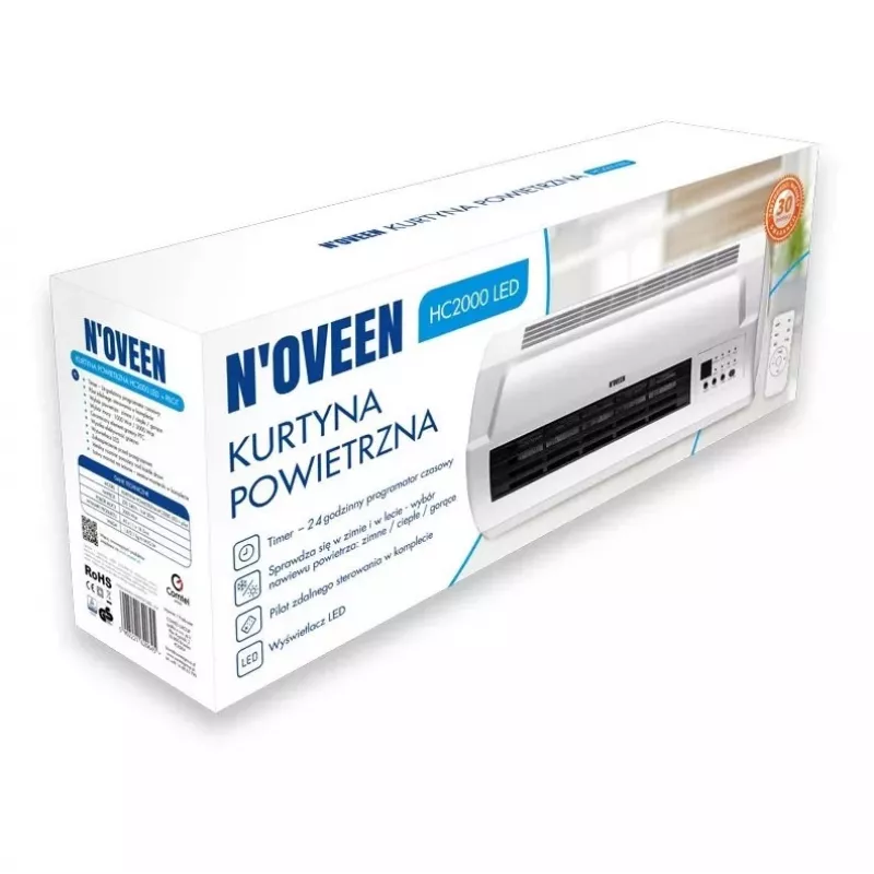 N'OVEEN HC2000 LED Kurtyna powietrzna z nagrzewnicą 2000W Biała