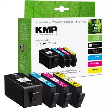 KMP PRINTTECHNIK KMP Przetworzony zestaw wkładów atramentowych do HP 912XL (3YP34AE) - Czarny, Cyan, Magenta, Żółty - 4 sztuki, wysoka wydajność