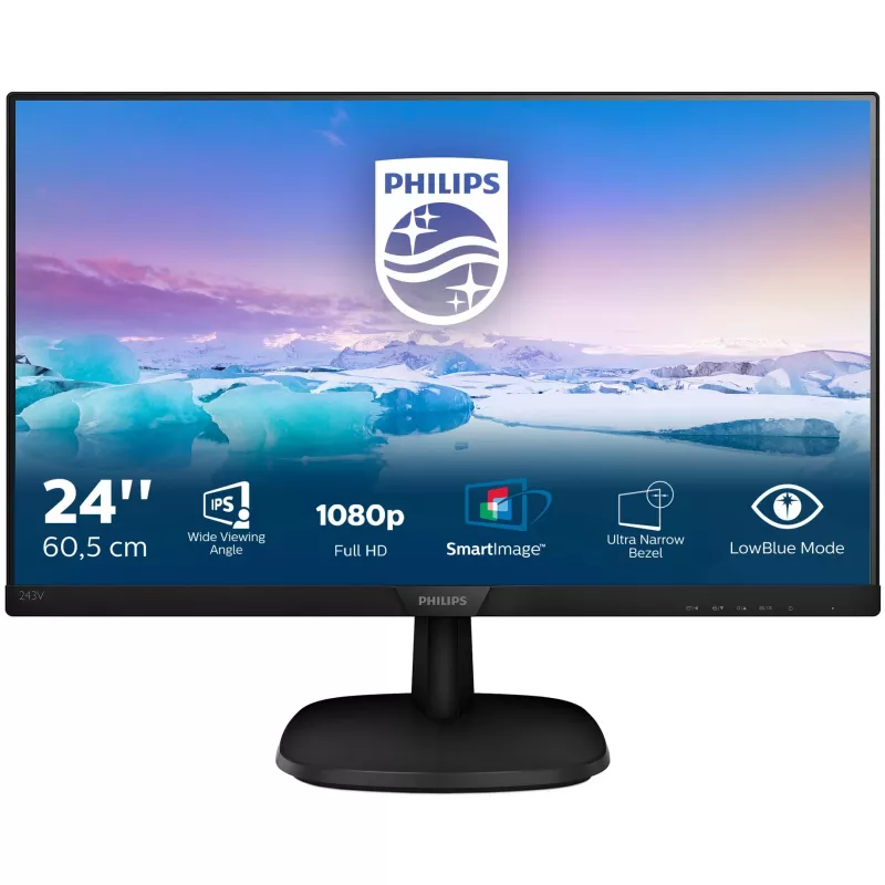 Philips V-Line 243V7QDSB 23.8 cala Full HD IPS LED Monitor - FlickerFree, LowBlue Mode, 75Hz, VGA/DVI/HDMI