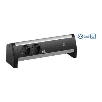Bachmann Listwa zasilająca na biurko, 2x gniazda CEE7, 1x ładowarka USB-C 30W, 1x CM GST18