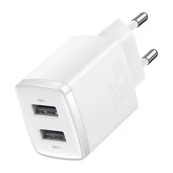 Baseus Compact Universal White AC Indoor Charger 10.5W 2 USB-A Ports