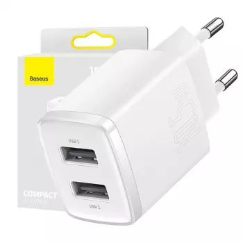 Baseus Compact Universal White AC Indoor Charger 10.5W 2 USB-A Ports
