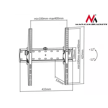 MACLEAN MC-665 Fixed TV Wall Mount for 32-55 inch Screens, Black, up to 40 kg, VESA 400x400