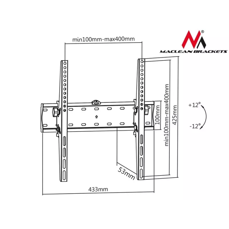 MACLEAN MC-665 Fixed TV Wall Mount for 32-55 inch Screens, Black, up to 40 kg, VESA 400x400