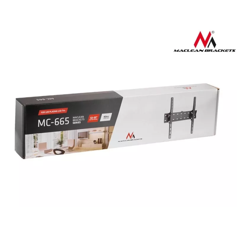 MACLEAN MC-665 Fixed TV Wall Mount for 32-55 inch Screens, Black, up to 40 kg, VESA 400x400
